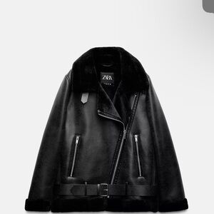 ZARA Black aviator double faced Faux Leather Jacket